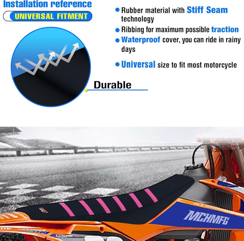 MCHMFG Motorcycle Universal Seat Cover Non-Slip Rubber Striped Gripper Soft Sewing for CRF WR WRF RMZ YZF SXF EXC EXC XC SX CR KLX Dirt Pit Bike Motocross Off Road Motorbike (Pink) - Image 5